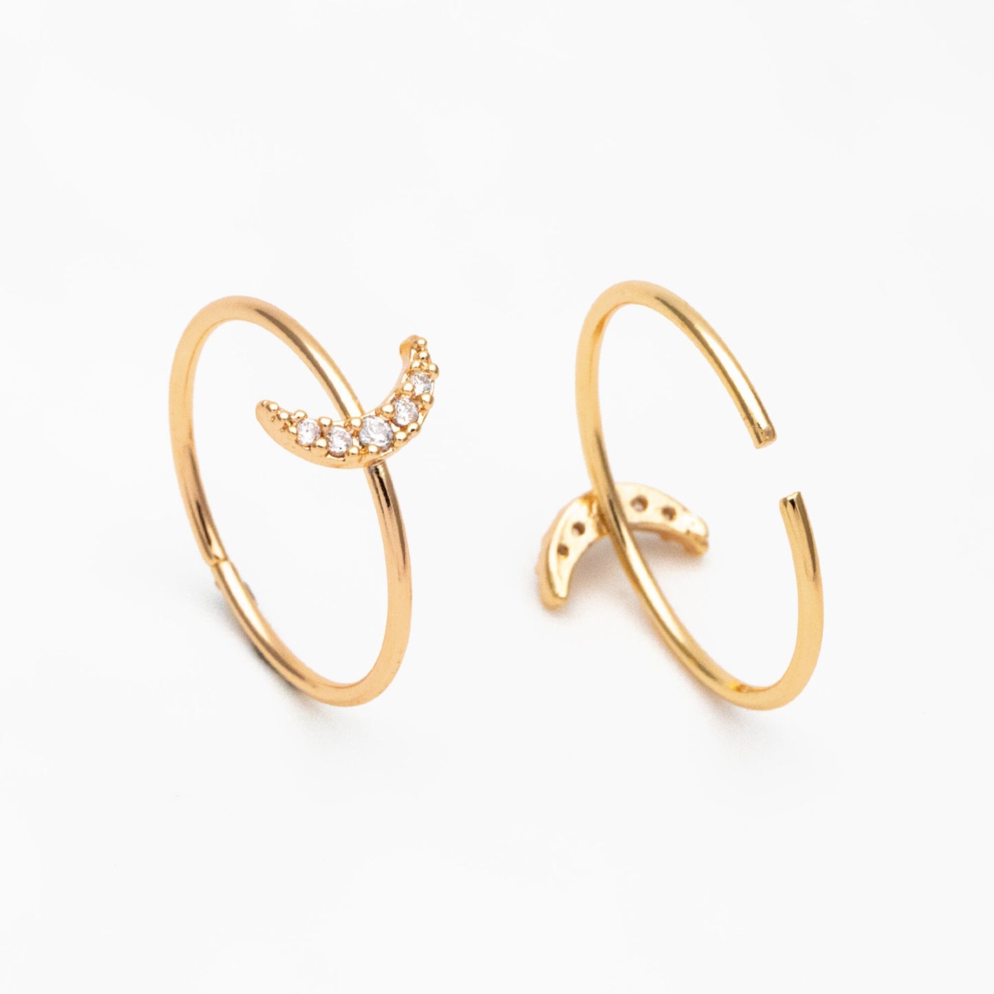 4pcs CZ Pave Gold/ Silver Moon Ring, Celestial Ring, Dainty Rings, Adjustable Ring, Thin Ring (#GB-4176)