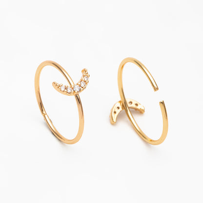 4pcs CZ Pave Gold/ Silver Moon Ring, Celestial Ring, Dainty Rings, Adjustable Ring, Thin Ring (#GB-4176)