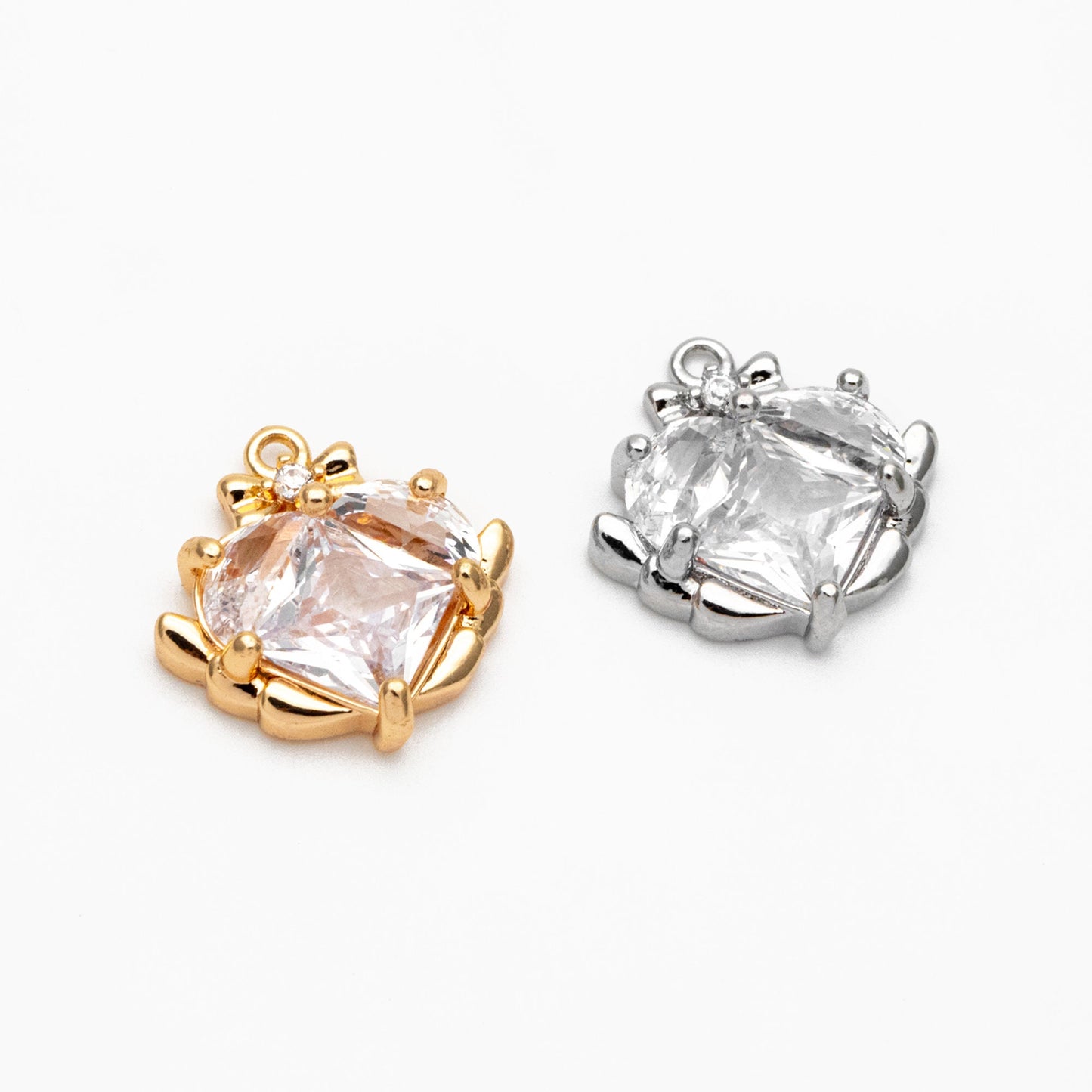 4pcs CZ Pave Gold/ Silver Heart Charms 14mm, 18K Real Gold/ Rhodium plated Brass, Dainty Earring Pendants (GB-2782-N)