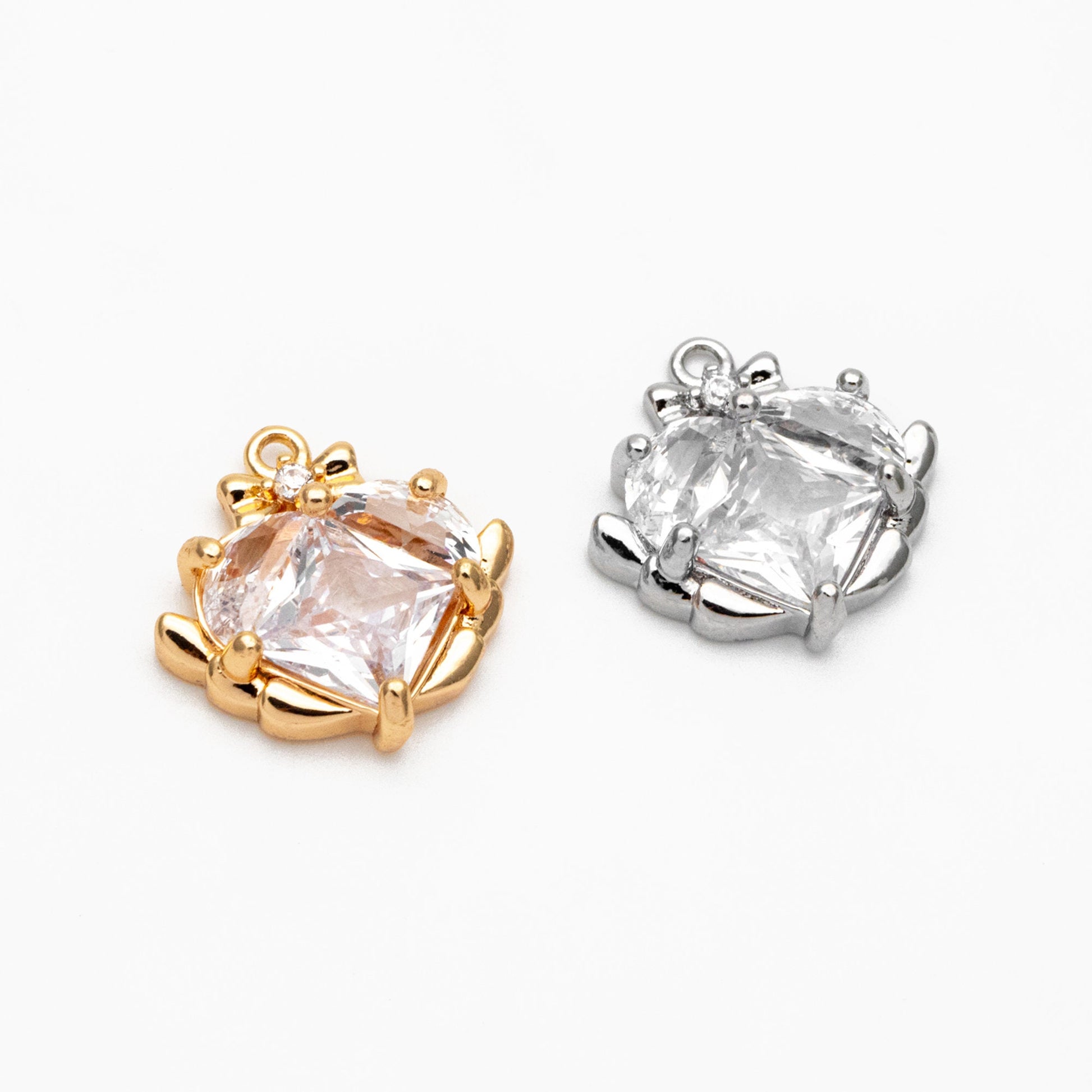 4pcs CZ Pave Gold/ Silver Heart Charms 14mm, 18K Real Gold/ Rhodium plated Brass, Dainty Earring Pendants (GB-2782-N)