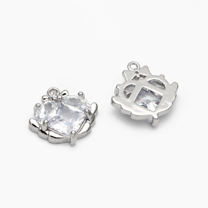 4pcs CZ Pave Gold/ Silver Heart Charms 14mm, 18K Real Gold/ Rhodium plated Brass, Dainty Earring Pendants (GB-2782-N)