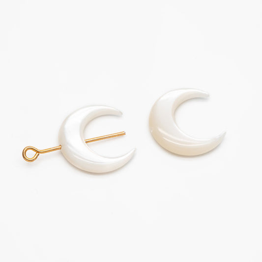 4pcs White/ Black mother of Pearl Crescent Moon Charms, Natural MOP Shell Horn Pendant 15mm (V1433)