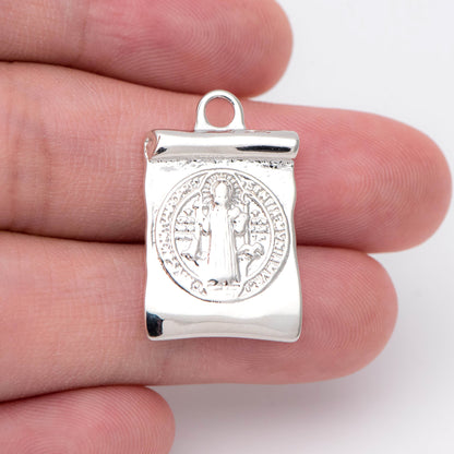 10pcs Gold/ Silver Tone San Benito Charm,16x25mm, Cross Medallion Pendant, Religious Jewelry Making Supply (GB-1528)