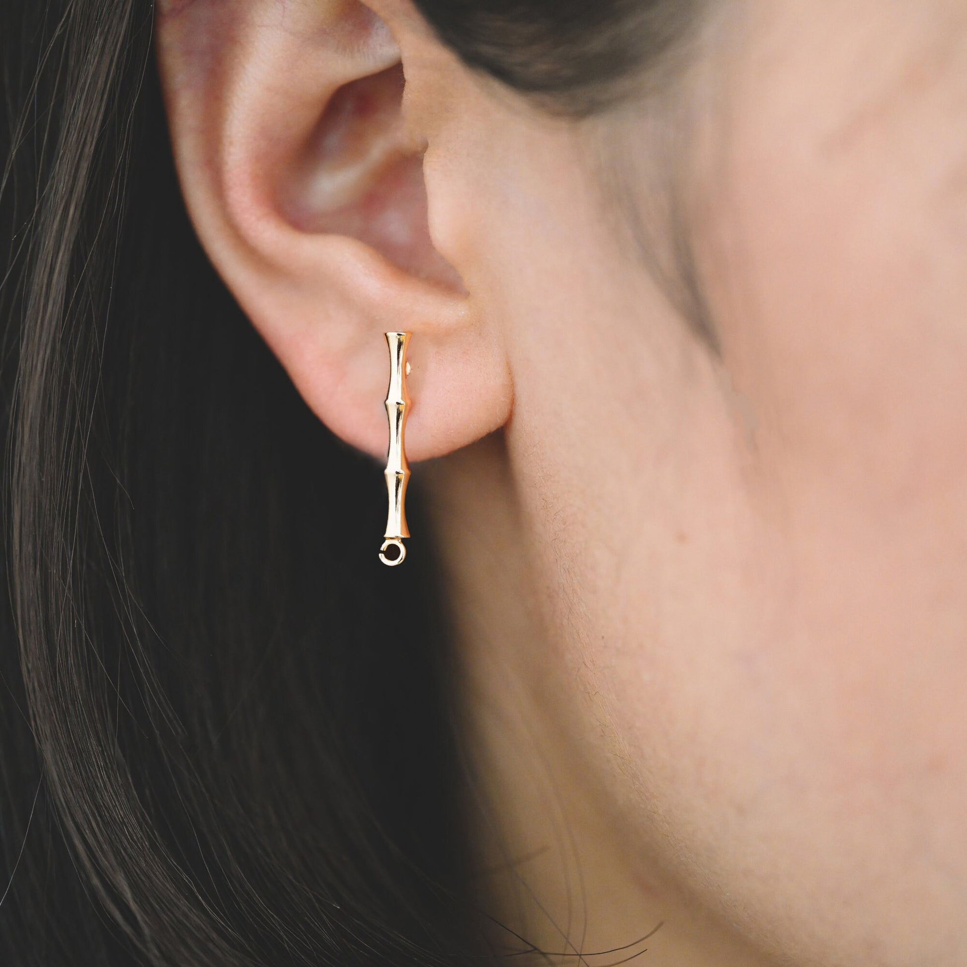 10pcs Gold/ Silver Tone Bar Ear Studs 24mm, Gold plated Brass Stick Earrings (#GB-1460)