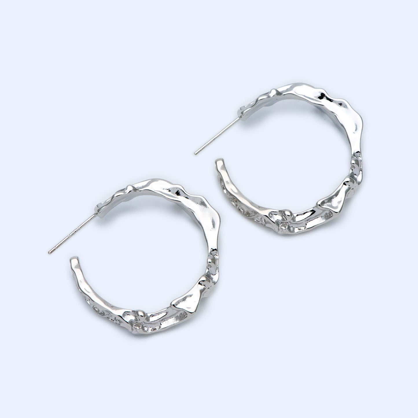 10pcs Gold/ Silver Tone Earring Posts 30mm, Geometric Round Stud Earring, Hammered Ear Findings (GB-1539)