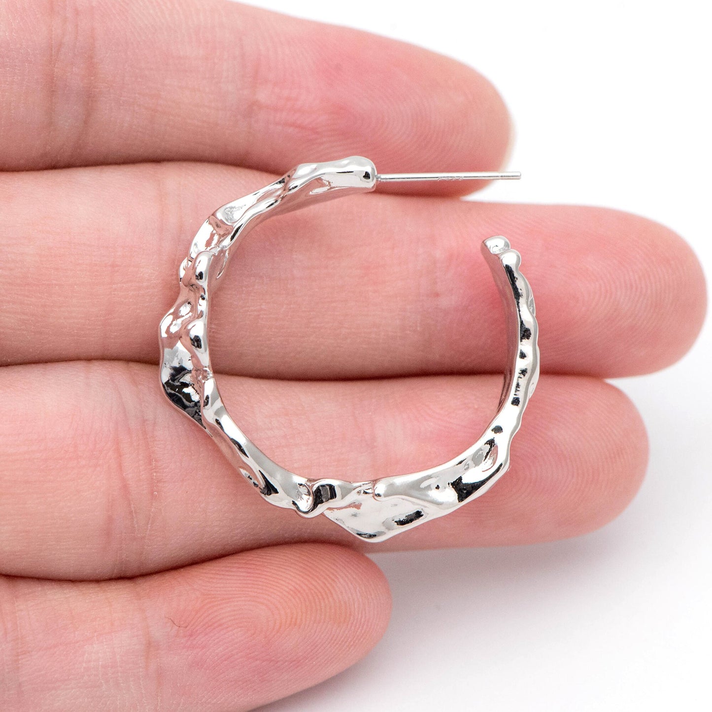 10pcs Gold/ Silver Tone Earring Posts 30mm, Geometric Round Stud Earring, Hammered Ear Findings (GB-1539)