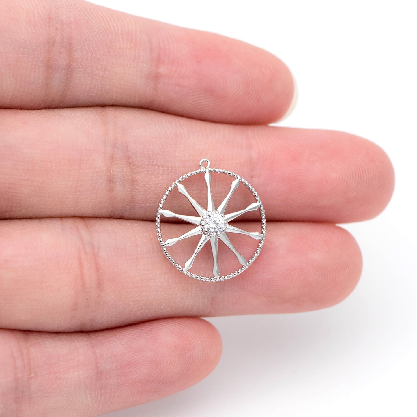 10pcs Gold / Rhodium plated Brass Round Wheel Charm 17mm, CZ pave Wheel Pendant (GB-1591)