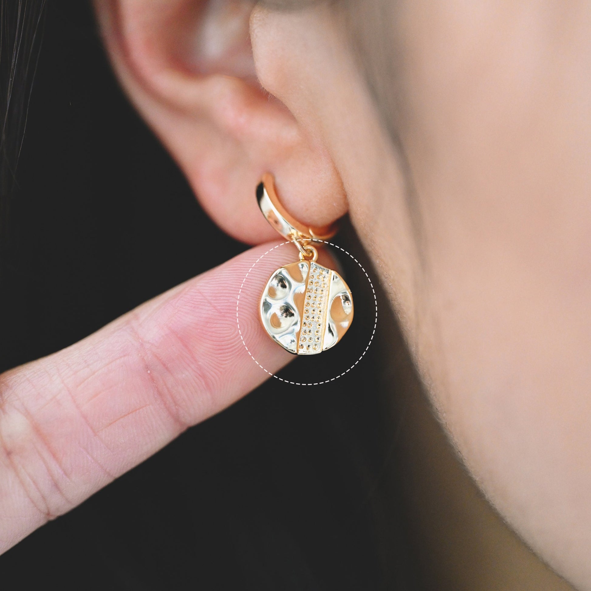 10pcs Hammered Disc Charms 12mm, Gold plated Brass Tags, Round Disk Pendants (GB-2977-C)