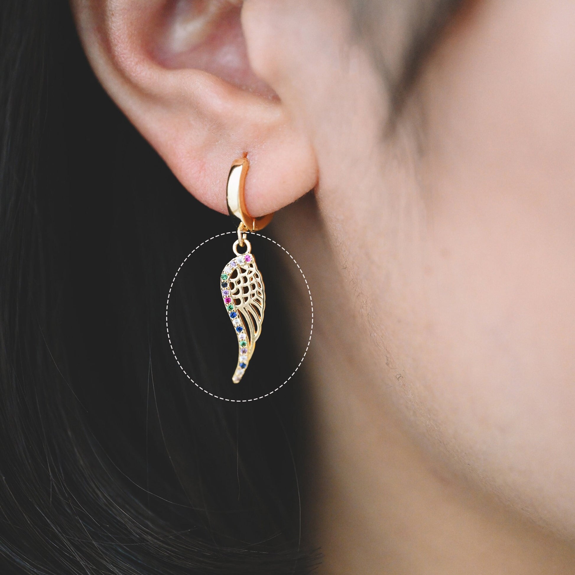 4pcs CZ Pave Gold Wing Charms 22x6mm, Real 18K Gold plated Brass, Wing Pendants for Earring/ Necklaces (GB-1957)