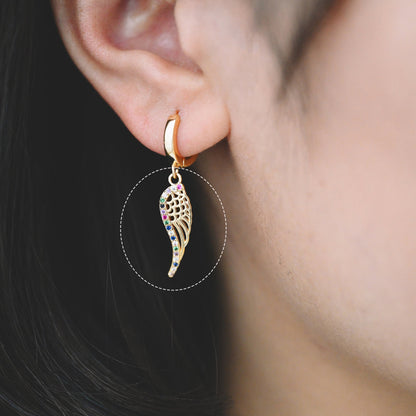 4pcs CZ Pave Gold Wing Charms 22x6mm, Real 18K Gold plated Brass, Wing Pendants for Earring/ Necklaces (GB-1957)