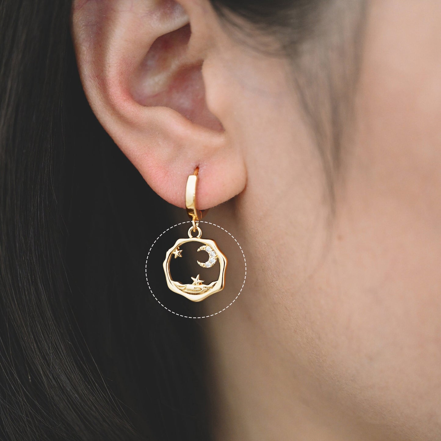 4pcs CZ Pave Gold Moon Star Charms 16x14mm, Jewelry Making, Diy Material, Jewelry Supplies (GB-2433-I)