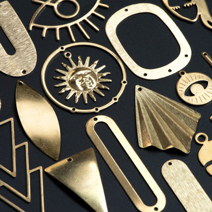 53 pairs- Raw Brass Jewelry Supplies, Brass Charm Pendant Findings, Earring Making Kit for Beginners, FREE Shipping (RB-999)