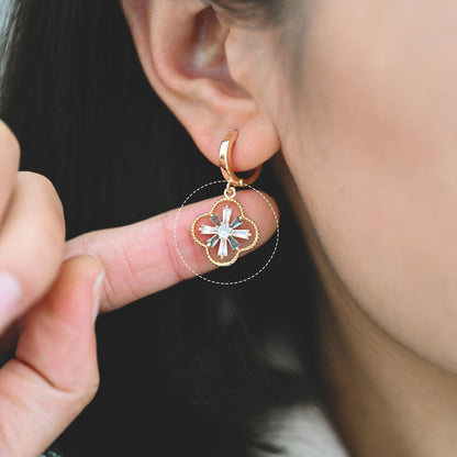 4pcs CZ Pave Gold Charms 19x16mm, Rhinestone Clover Pendants, Real Gold plated Brass Findings (GB-3486-G)