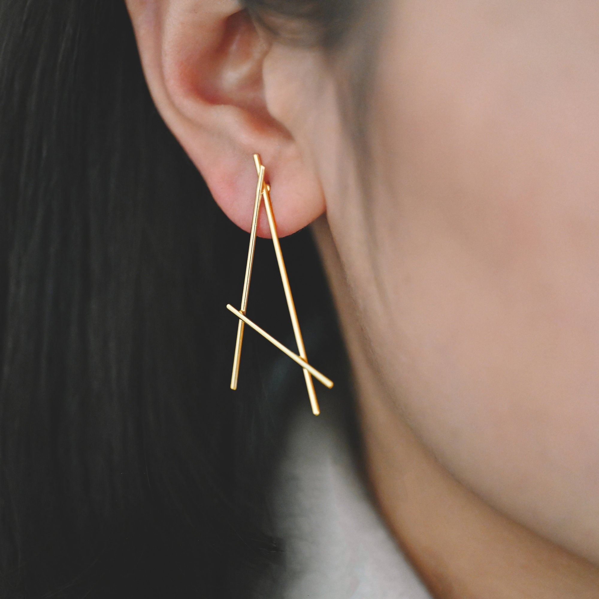 10pcs Gold plated Brass Earring Studs, Unique Geometric Earring Wire Components (GB-900)