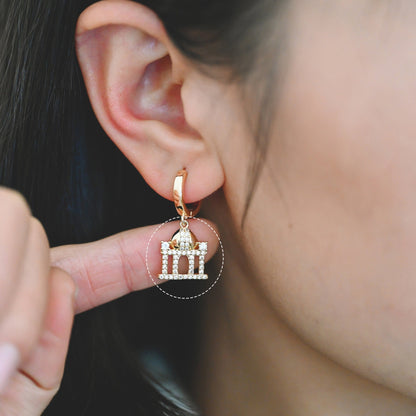 4pcs CZ pave Gold Castle Charm 15x13mm, Gold Plated Brass Castle Pendants (GB-1332)