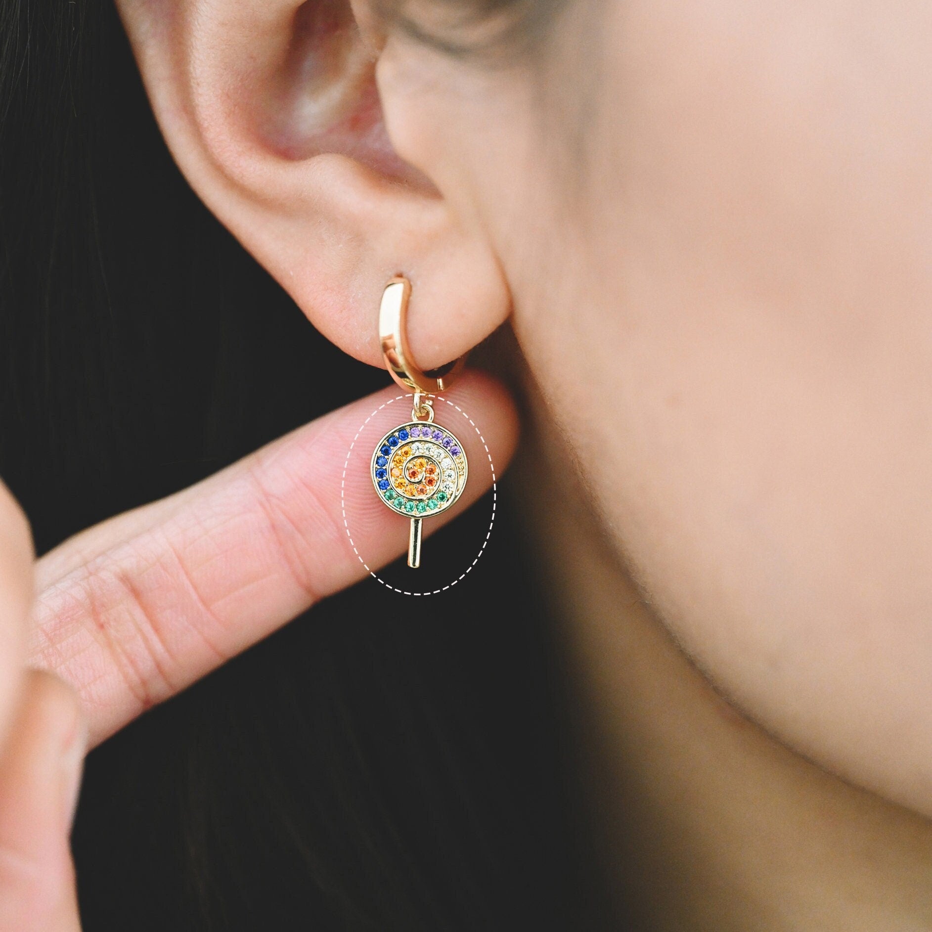 4pcs Colourful CZ pave Lollipop Charm, Candy Charm, Kawaii Charm (GB-1590)