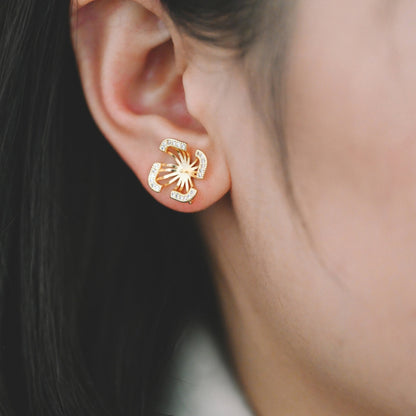 4pcs CZ Pave Flower Ear Post with Loop, 13mm, Pearl Earring Mounts, Half Drilled Pearls Earring Settings (#GB-926)