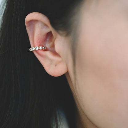4pcs Cubic Zirconia Adjustable Gold Ear Cuffs, Gold/ Rhodium plated Brass Earwire Earring Clips (GB-1335-G)