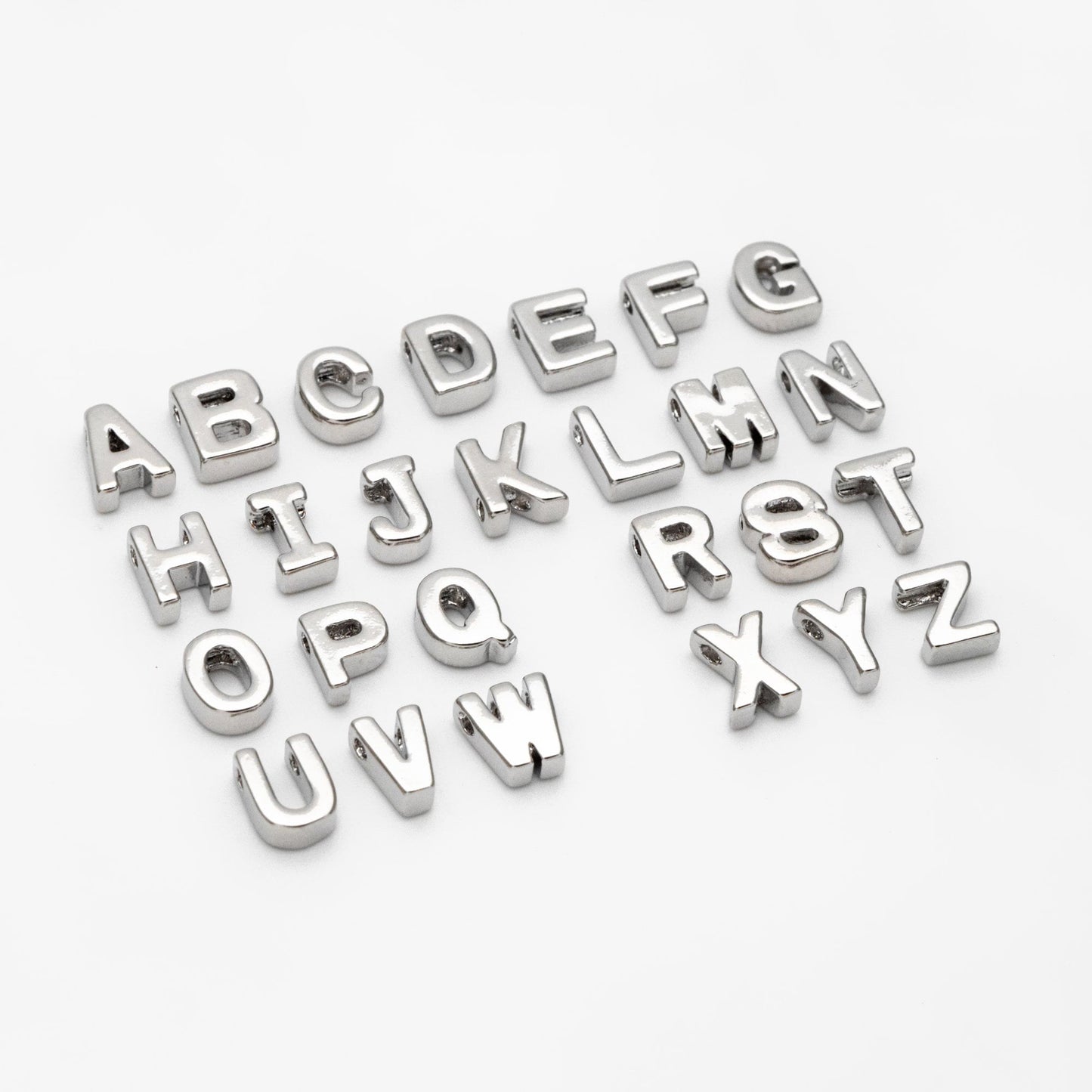 10pcs Gold/ Silver Alphabet Charms 6mm, English Letter Beads, 18K Gold/ Rhodium plated Brass, You Choose Letter (GB-1927)