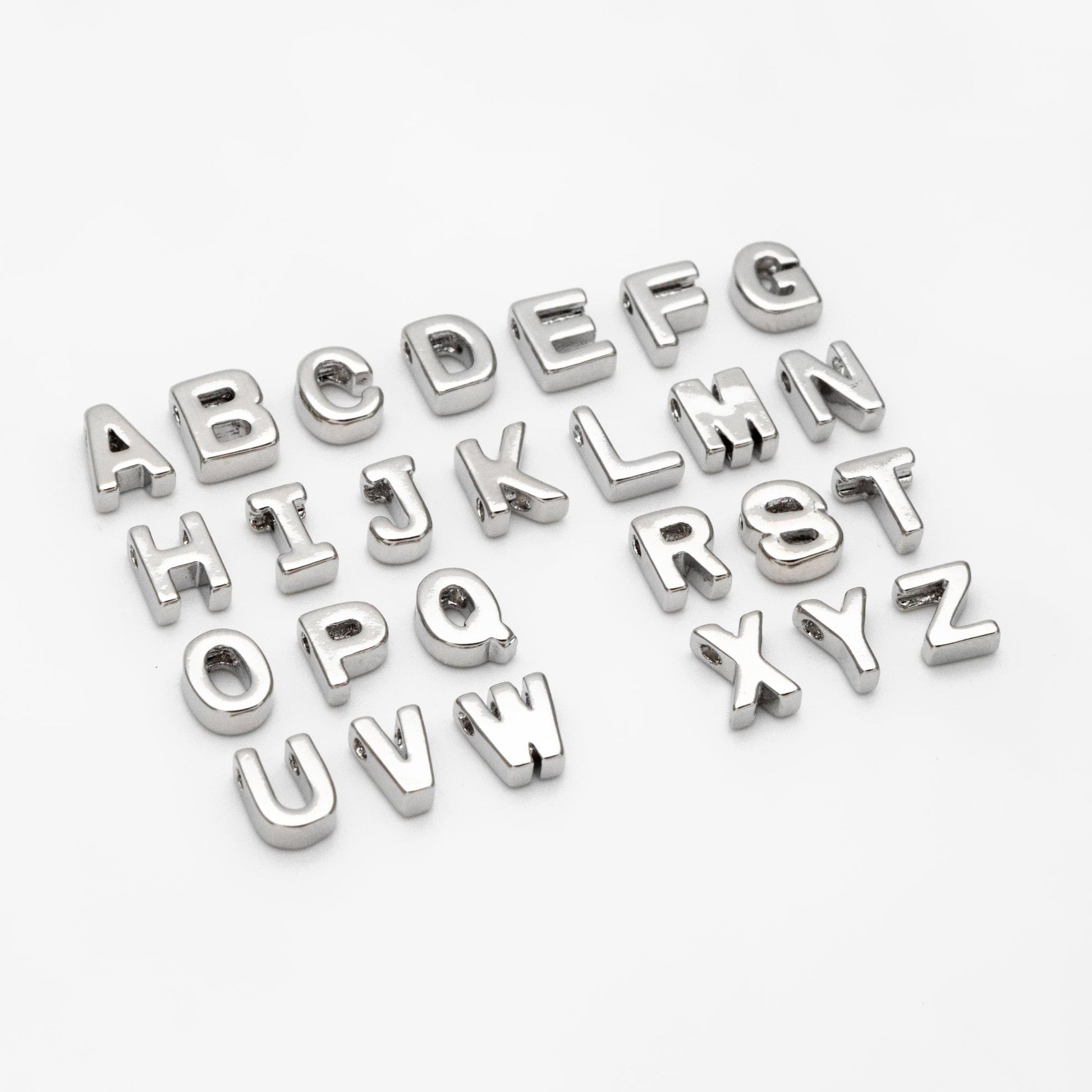 10pcs Gold/ Silver Alphabet Charms 6mm, English Letter Beads, 18K Gold/ Rhodium plated Brass, You Choose Letter (GB-1927)