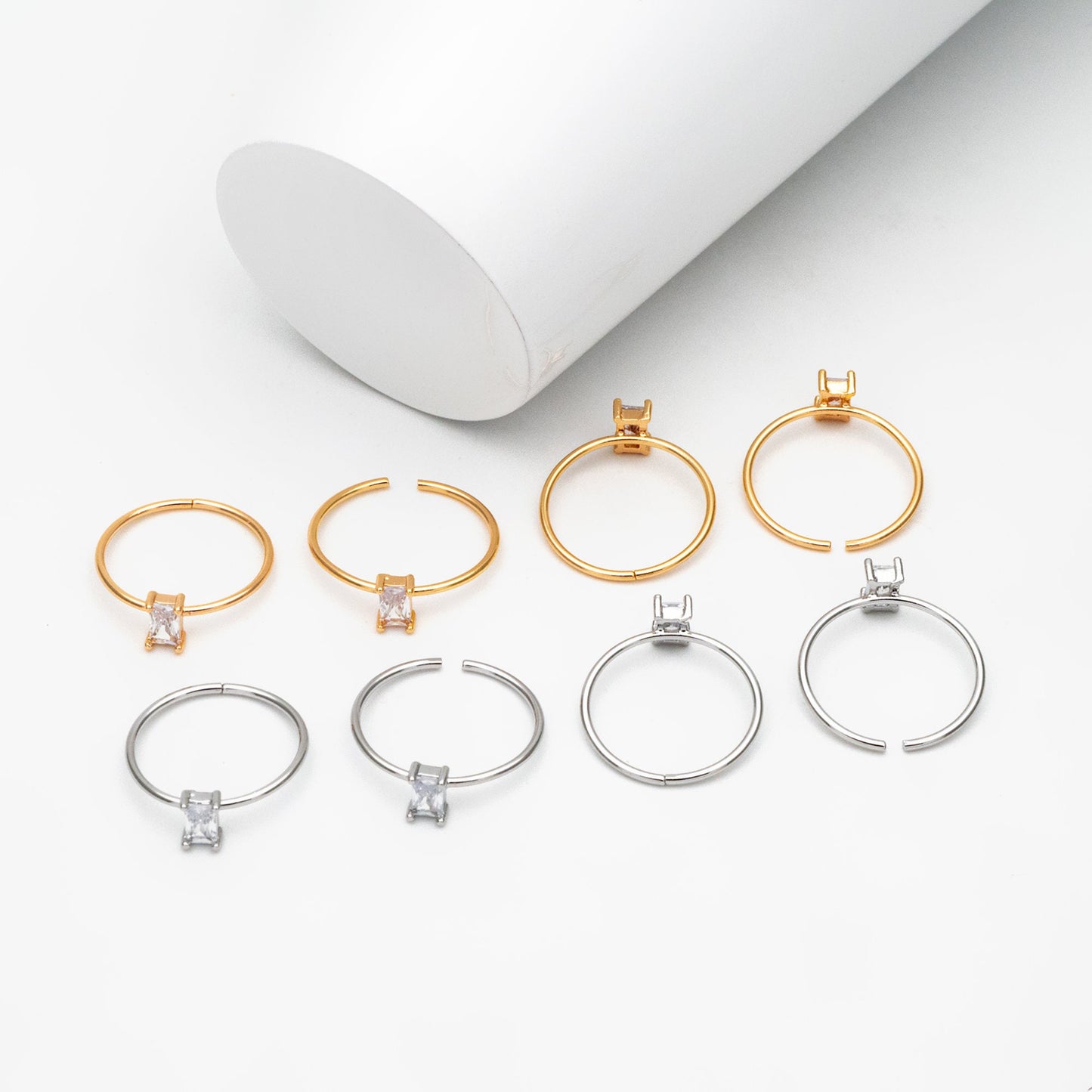 4pcs CZ Pave Gold/ Silver Rectangle Ring, Dainty Ring, Thin Ring, Everyday Ring (#GB-4172)