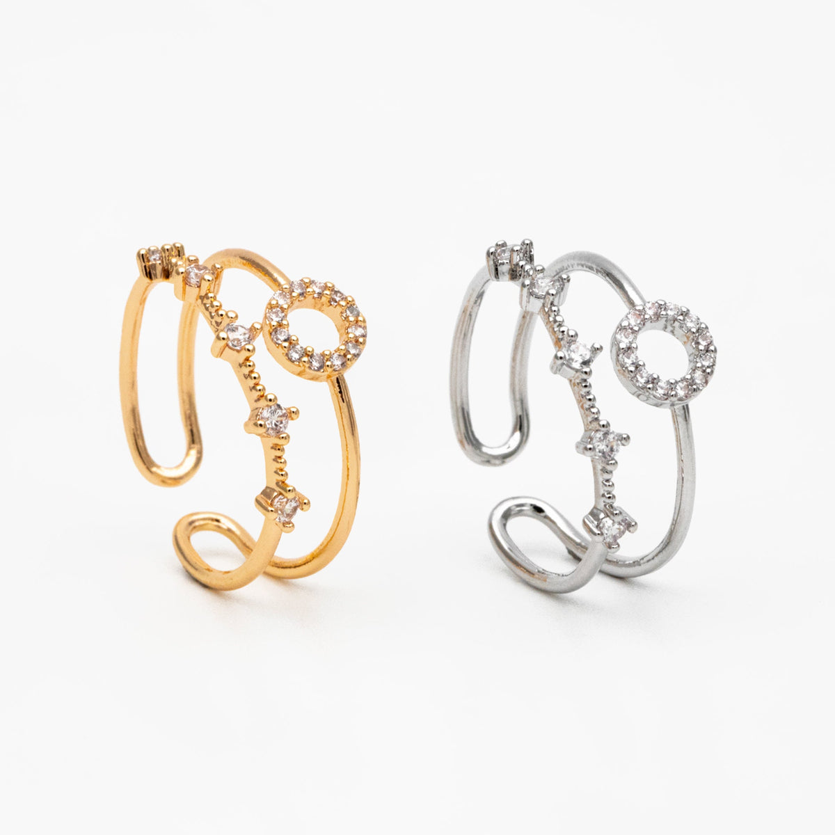 4pcs CZ Pave Double Band Circle Ring, Weeding Ring, Modern Style Ring, Fashion Rings, Dainty Rings, Adjustable Ring (#JZ-021-B)