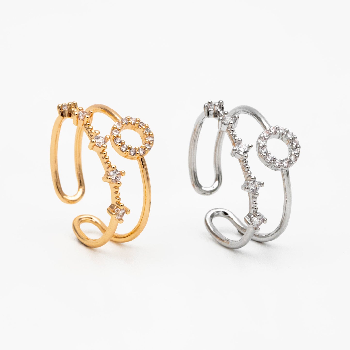 4pcs CZ Pave Double Band Circle Ring, Weeding Ring, Modern Style Ring, Fashion Rings, Dainty Rings, Adjustable Ring (#JZ-021-B)