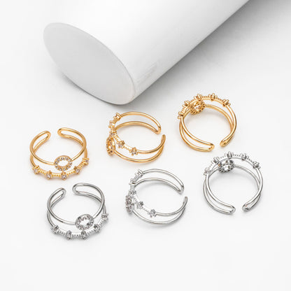 4pcs CZ Pave Double Band Circle Ring, Weeding Ring, Modern Style Ring, Fashion Rings, Dainty Rings, Adjustable Ring (#GB-4181)