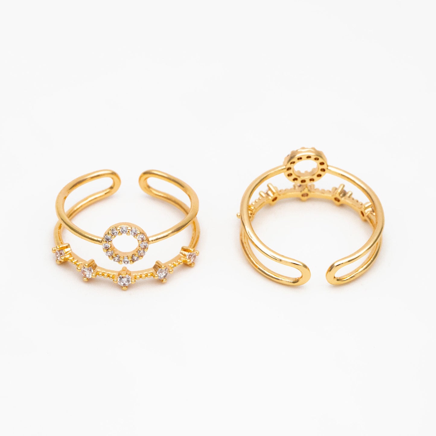 4pcs CZ Pave Double Band Circle Ring, Weeding Ring, Modern Style Ring, Fashion Rings, Dainty Rings, Adjustable Ring (#JZ-021-B)