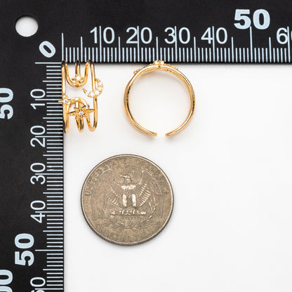 4pcs CZ Pave Triple Band Moon and Star Ring, Celestial Ring, Modern Style Ring, Fashion Rings, Dainty Rings, Adjustable Ring (#GB-4182)