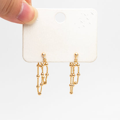 4pcs CZ Pave Gold/ Silver/ Rose Gold Chain Tassel Earrings, Gold/ Rhodium plated Brass, Front Back Earrings, Tassel Ear Jacket (GB-4189)