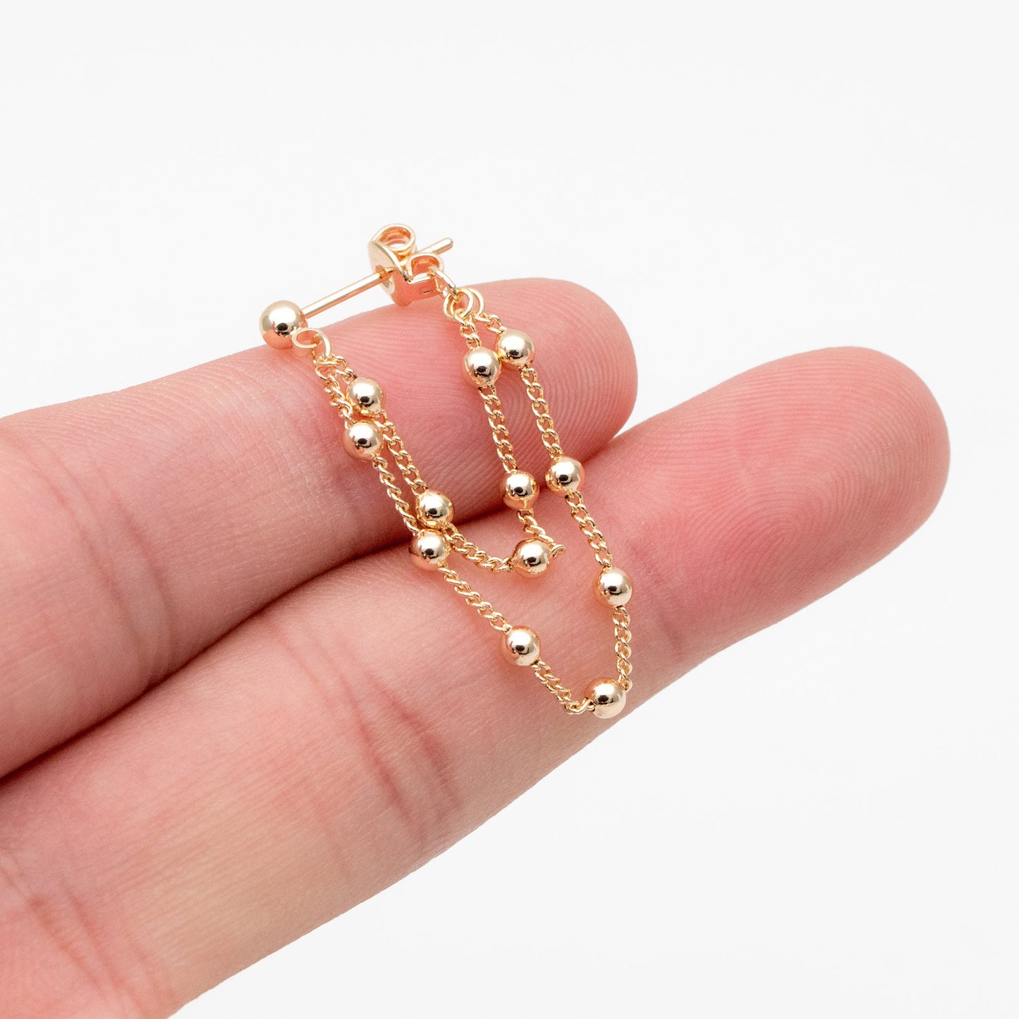 4pcs CZ Pave Gold/ Silver/ Rose Gold Chain Tassel Earrings, Gold/ Rhodium plated Brass, Front Back Earrings, Tassel Ear Jacket (GB-4189)