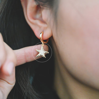 4pcs CZ Pave Gold Starfish Charms 15mm, Real 18K Gold plated Brass Star Pendants (GB-722-B)