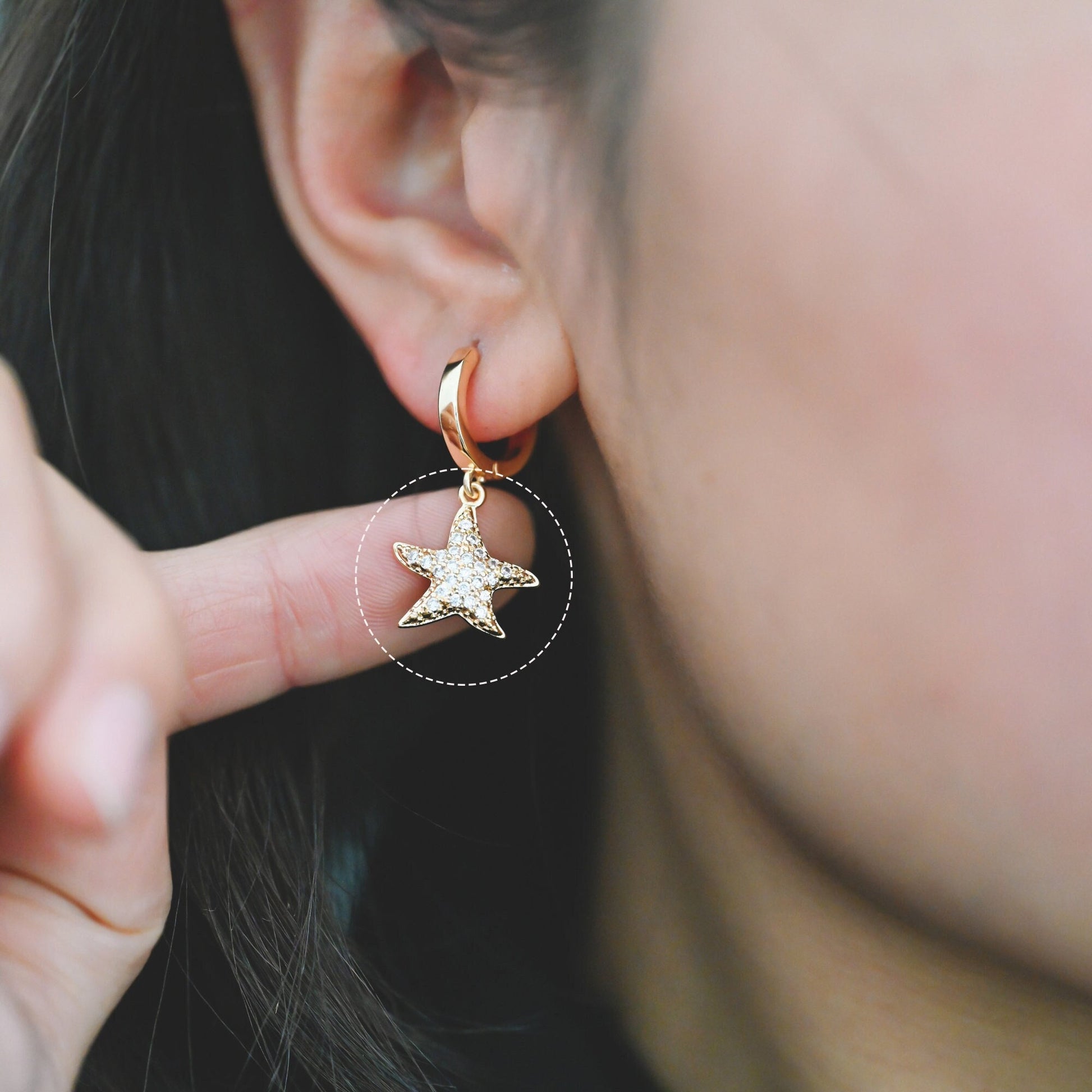 4pcs CZ Pave Gold Starfish Charms 15mm, Real 18K Gold plated Brass Star Pendants (GB-722-B)