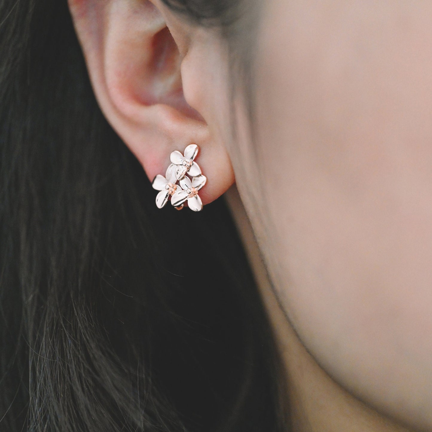 10pcs Gold/ Rhodium/ Rose Gold plated Brass Flower Earring with Loop, 14mm Floral Stud Earring (GB-956)