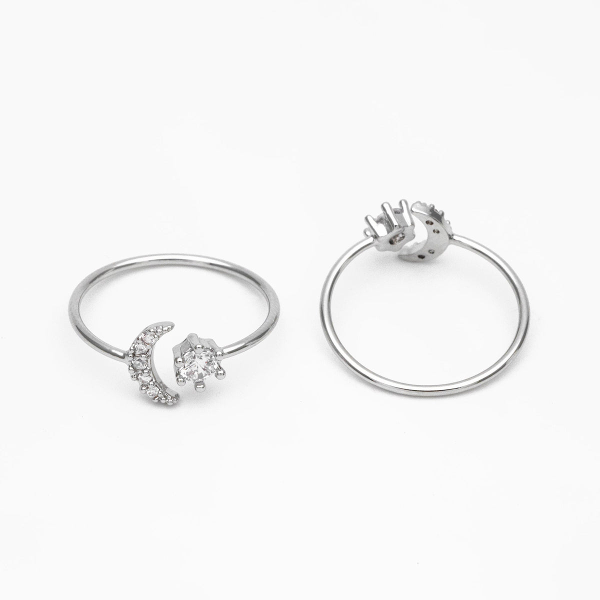 4pcs CZ Pave Gold/ Silver Moon Ring, Celestial Ring, Dainty Rings, Adjustable Ring, Thin Ring (#JZ-017-A)