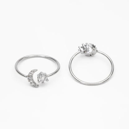 4pcs CZ Pave Gold/ Silver Moon Ring, Celestial Ring, Dainty Rings, Adjustable Ring, Thin Ring (#JZ-017-A)
