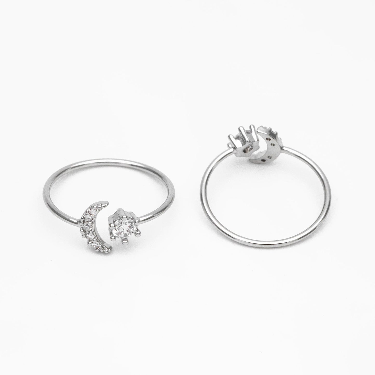 4pcs CZ Pave Gold/ Silver Moon Ring, Celestial Ring, Dainty Rings, Adjustable Ring, Thin Ring (#JZ-017-A)