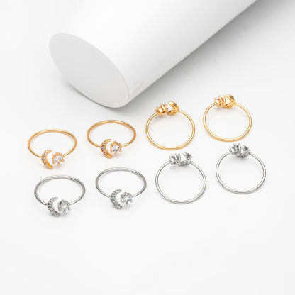 4pcs CZ Pave Gold/ Silver Moon Ring, Celestial Ring, Dainty Rings, Adjustable Ring, Thin Ring (#GB-4174)