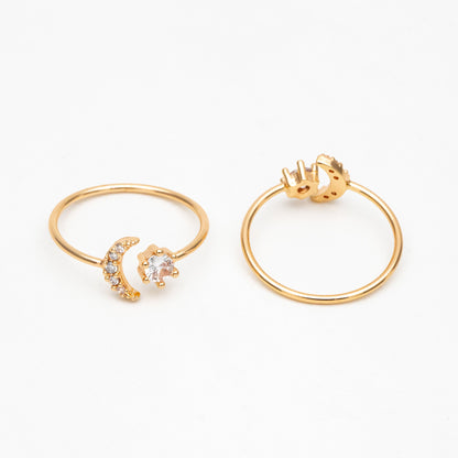 4pcs CZ Pave Gold/ Silver Moon Ring, Celestial Ring, Dainty Rings, Adjustable Ring, Thin Ring (#GB-4174)