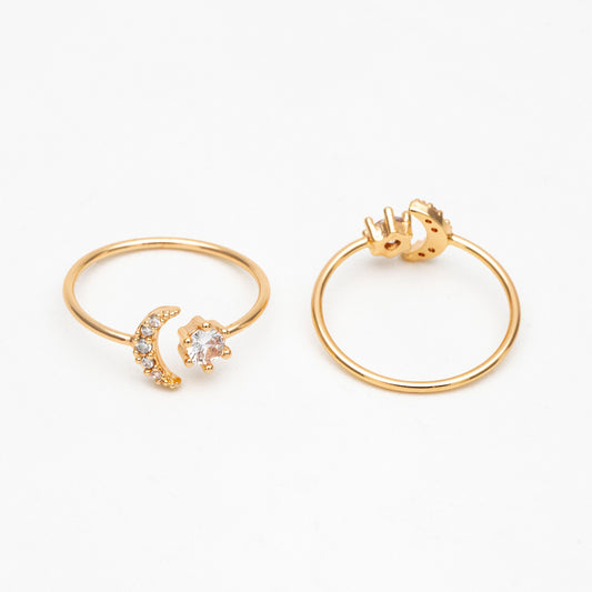 4pcs CZ Pave Gold/ Silver Moon Ring, Celestial Ring, Dainty Rings, Adjustable Ring, Thin Ring (#GB-4174)