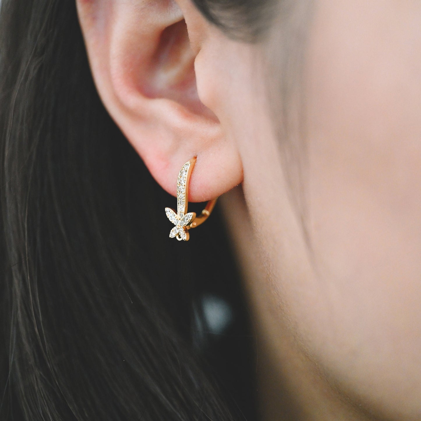 10pcs CZ Pave Butterfly Leverback Ear Hooks 17x12mm, 18K Gold plated Brass, Earring Component Hooks (GB-982)