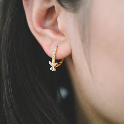 10pcs CZ Pave Butterfly Leverback Ear Hooks 17x12mm, 18K Gold plated Brass, Earring Component Hooks (GB-982)