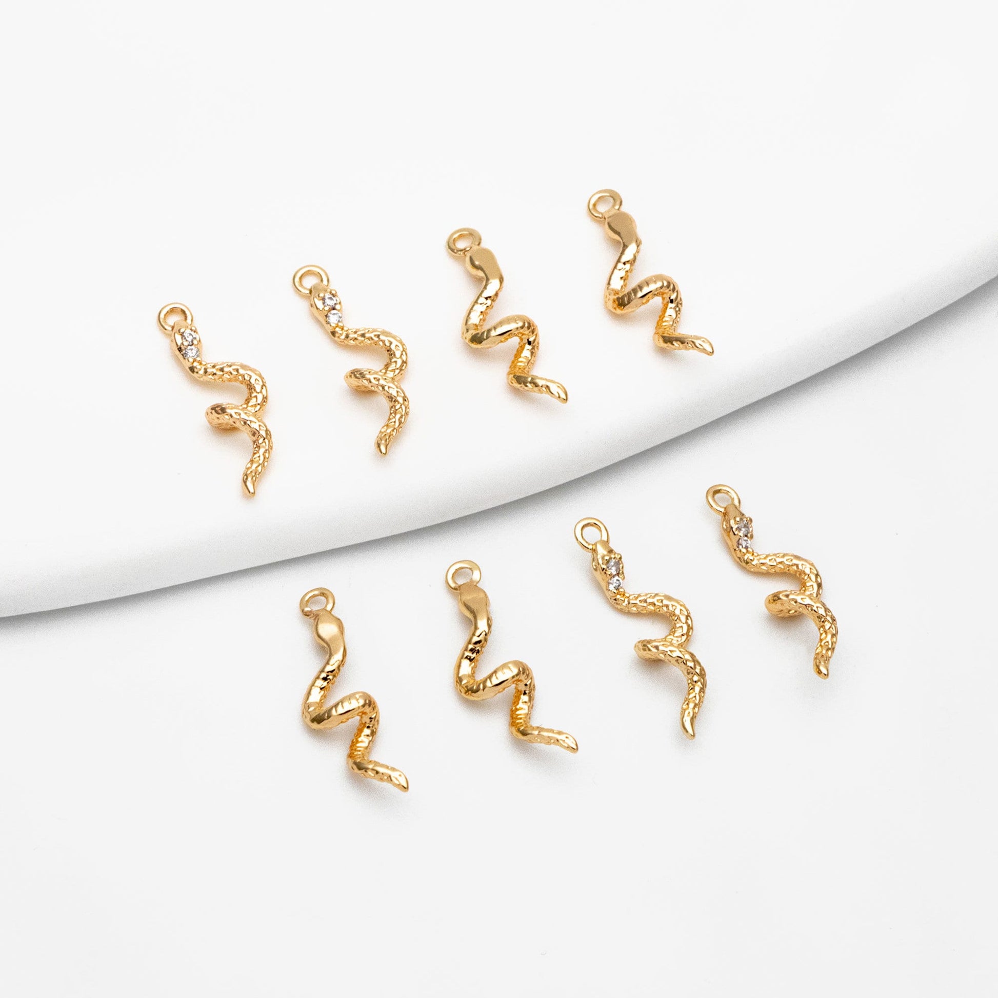 4pcs CZ Pave Snake Charm, 18K Gold Plated Brass, Snake Necklace, Snake Jewelry Snake Pendant (GB-2756-A)