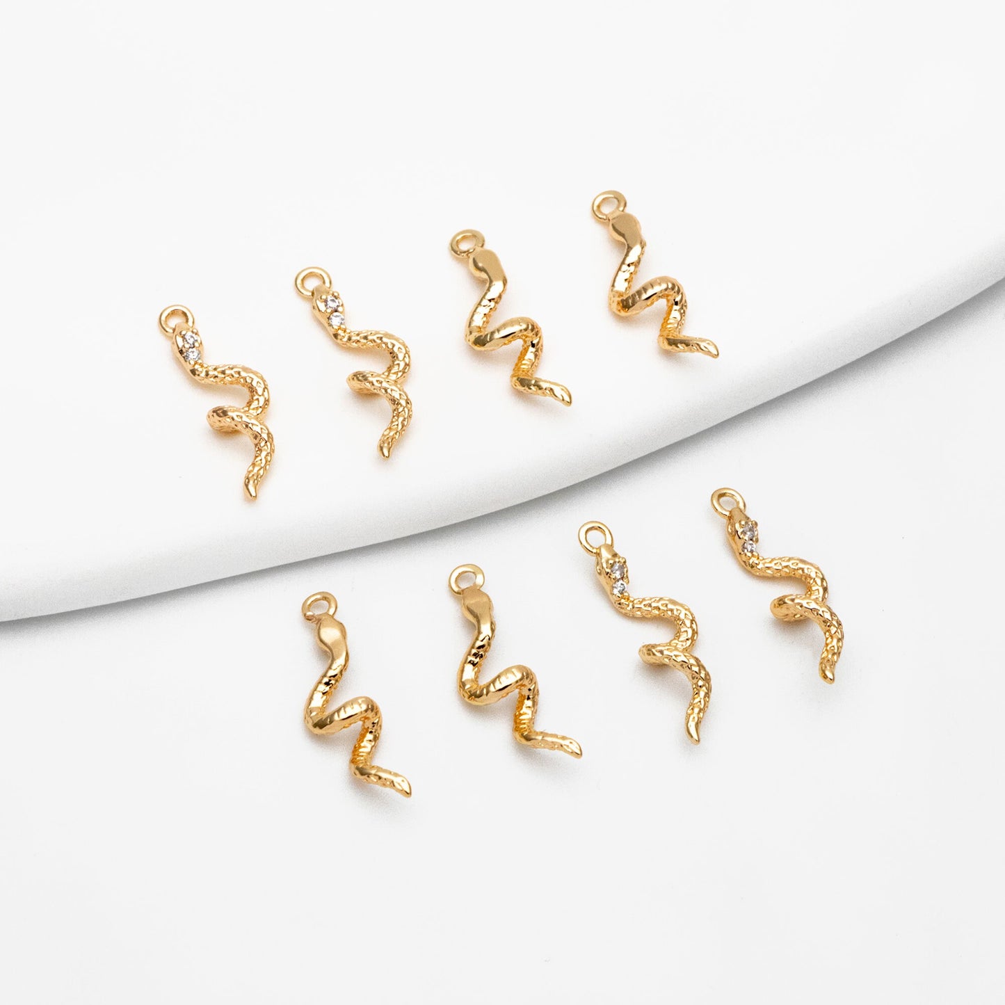 4pcs CZ Pave Snake Charm, 18K Gold Plated Brass, Snake Necklace, Snake Jewelry Snake Pendant (GB-2756-A)