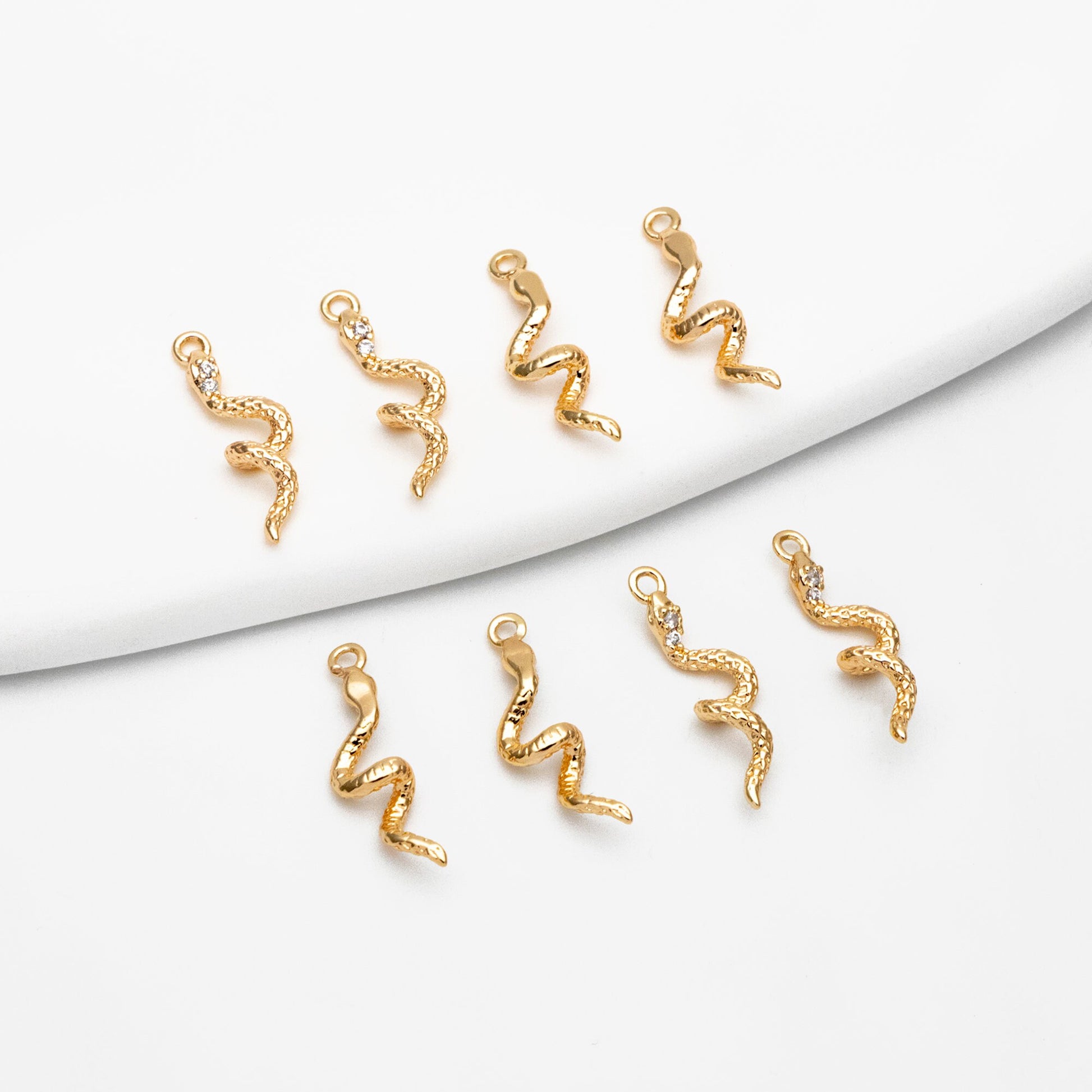 4pcs CZ Pave Snake Charm, 18K Gold Plated Brass, Snake Necklace, Snake Jewelry Snake Pendant (GB-2756-A)