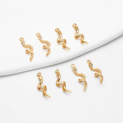 4pcs CZ Pave Snake Charm, 18K Gold Plated Brass, Snake Necklace, Snake Jewelry Snake Pendant (GB-2756-A)