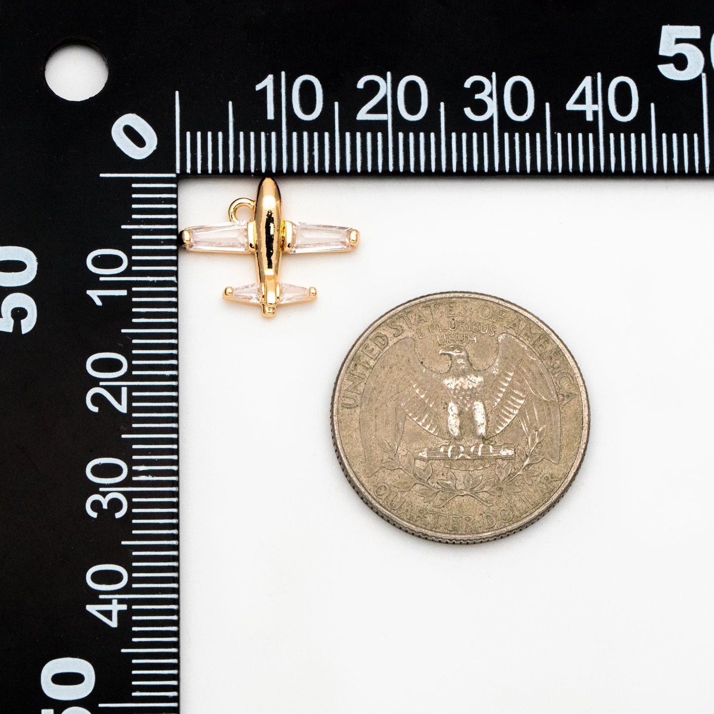 4pcs CZ Pave Airplane Charms 14mm, 18K Gold/ Rhodium plated Brass, Mini Plane Pendants (GB-4196)