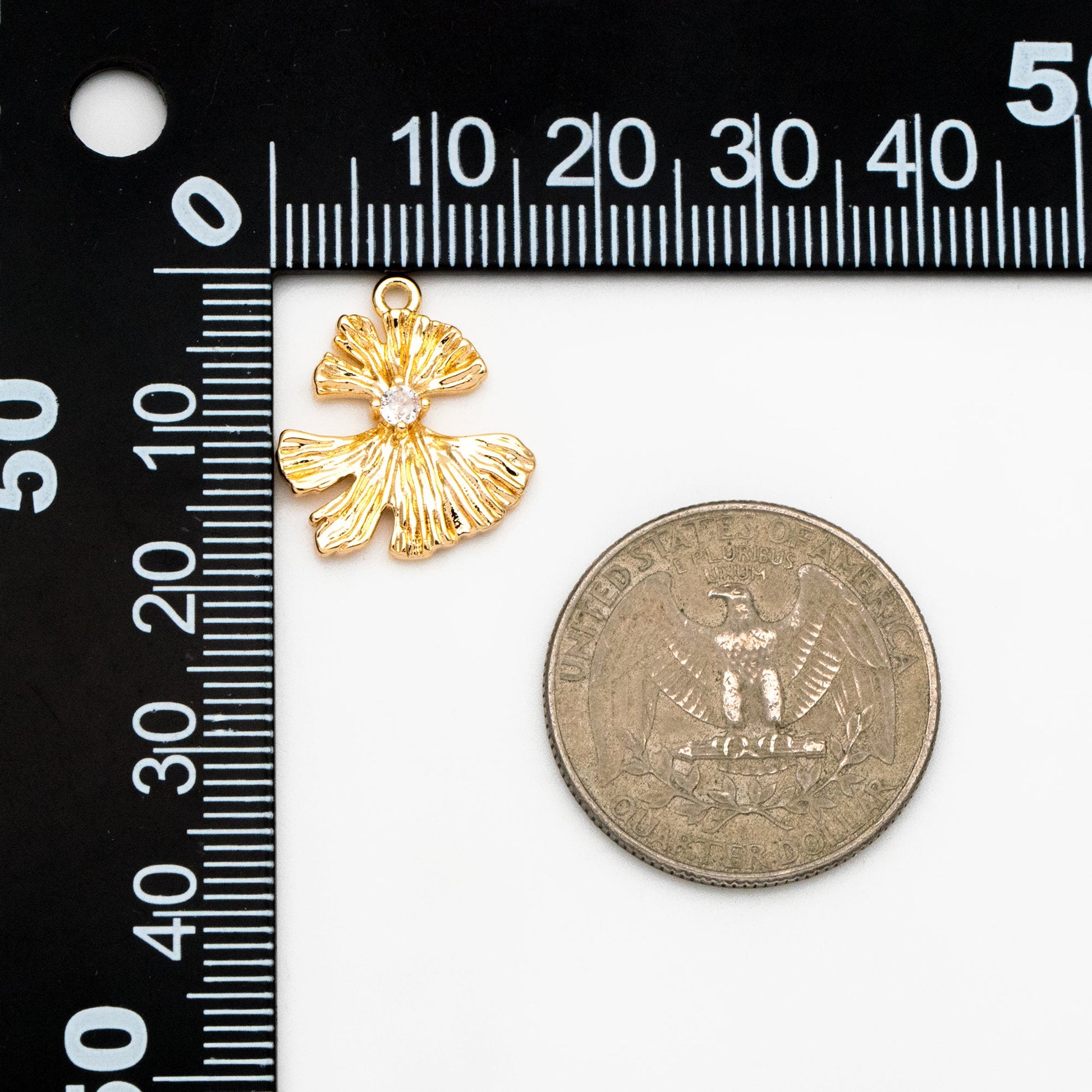 10pcs CZ Pave Ginkgo Leaf Charms 18x16mm, Gold plated Brass, CZ Leaf Pendants (GB-214-E)