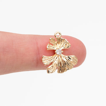 10pcs CZ Pave Ginkgo Leaf Charms 18x16mm, Gold plated Brass, CZ Leaf Pendants (GB-214-E)